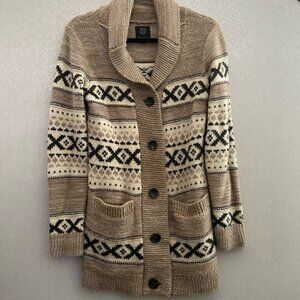 Sansara Wool Blend Fair Isle Chunky Knit Nordic Sweater Cardigan Sz S
